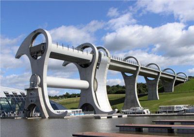 Canal boats (it’s the Falkirk Wheel which connects two different  canals at different elevations.)
