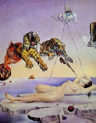 Salvador  Dali (the painting is called Dream Caused by the Flight of a Bumblebee around  a Pomegranate a Second Before Awakening)
