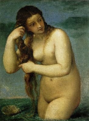 Titian  (painting is called Venus Anadyomen)